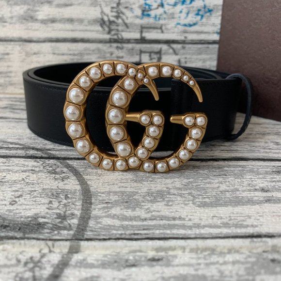 Leather belts with pearl Gucci buckle - Picture 5 of 7